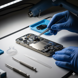 iPhone 16 Pro Max Rear Camera Replacement Showing Professional Repair Process With Genuine Parts.