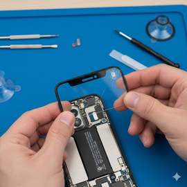 iPhone 16 Pro Max Upper Glass Replacement Showing Front Screen Repair Process With Genuine Glass Panel Installation