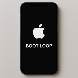 IPhone 14 Stuck in Boot Loop Showing Repeated Apple Logo Restart Screen.