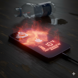 IPhone 14 Pro High Temperature Issues Illustration Showing Overheating Alert On Screen.