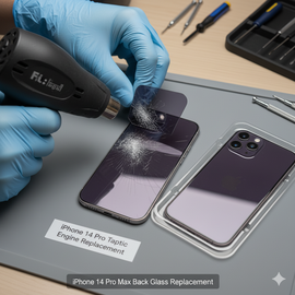 iPhone 14 Pro Max Back Glass Replacement Showing Rear Panel Repair Process With Genuine Apple Parts.