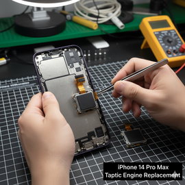 IPhone 14 Pro Max Taptic Engine Replacement Showing Internal Component And Precision Repair Process.
