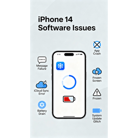 IPhone 14 Showing Software Glitch On Screen, Representing Common IOS Performance and Update Issues.