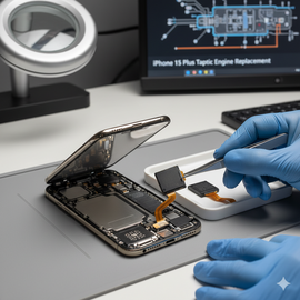 IPhone 15 Plus Taptic Engine replacement at Apple Center Bangladesh – Genuine parts 12,000-15,000 BDT Eastern Plaza Dhaka fast data-safe service