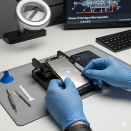 IPhone 15 Plus upper glass replacement Apple Center Bangladesh – Genuine 14,000-18,000 BDT Eastern Plaza Dhaka 2-3 hour data-safe repair warranty