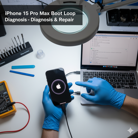 IPhone 15 Pro Max boot loop repair Apple Center Bangladesh – Stuck on Apple logo restart issue fix Eastern Plaza Dhaka data-safe diagnostics warranty