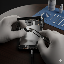 IPhone 16 Ear Speaker Replacement Service Showing Technician Fixing Receiver Component Inside Device