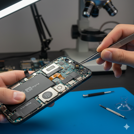 IPhone 16 Pro Max Ear Speaker Replacement Service Showing Technician Repairing Damaged Ear Speaker Component With Precision Tools