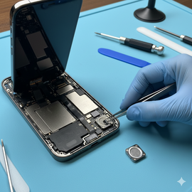 IPhone 16 Pro Max Loud Speaker Replacement Showing Internal Speaker Component And Repair Tools