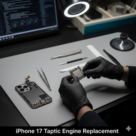 Iphone 17 Taptic Engine Replacement Showing Internal Hardware Component And Repair Process.