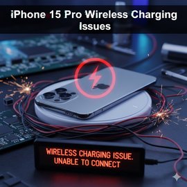 IPhone 15 Pro Wireless Charging Issues Showing Device Not Charging Properly On Wireless Pad.