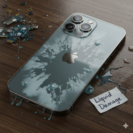 IPhone 15 Pro Max Liquid Damage Showing Water Exposure On Device Surface.
