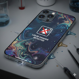 IPhone 16 Pro Liquid Damage Repair Service Image Showing Water Exposure On Device.