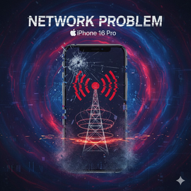 IPhone 16 Pro Network Problem Illustration Showing Connectivity Error On Screen.