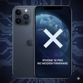IPhone 16 Pro No Modem Firmware Error Displayed On Screen.