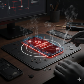 IPhone 17 Pro on wireless charging pad failing to charge with ‘Charging Paused’ error notification and no power indicator, depicting common MagSafe and Qi wireless charging misalignment or coil issues requiring professional diagnostics