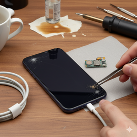 IPhone 17 Pro Max not charging or slow charging via USB-C or MagSafe, showing faulty cable, dirty port, or optimized charging limit at 80%, needing cable swap, port cleaning, or software reset for proper power input.