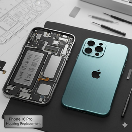 iPhone 16 Pro Housing Replacement Showing Premium Metal Frame And Back Cover With Precision Fit For Repair Service.