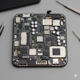 iPhone 14 Showing 'No Modem Firmware' Error on Screen, Indicating Missing or Corrupted Baseband Firmware Issue During Startup.