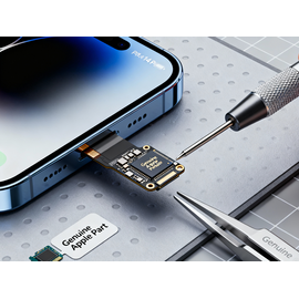 IPhone 14 Plus Proximity Sensor Replacement Showing Technician Carefully Installing New Sensor Component.