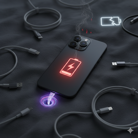 iPhone 14 Pro Charge Draining Issue Illustration Showing Battery Performance And Power Consumption Problem.