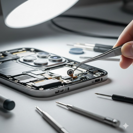 iPhone 14 Pro Proximity Sensor Replacement Service Showing Technician Fixing Internal Sensor Component.