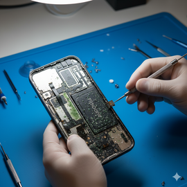 iPhone 15 Pro liquid damage repair service at Apple Center Bangladesh showing professional water damage recovery by expert technicians in Dhaka.