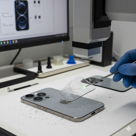 IPhone 16 Pro Back Glass Replacement Showing Rear Panel Repair Process And Genuine Glass Installation.