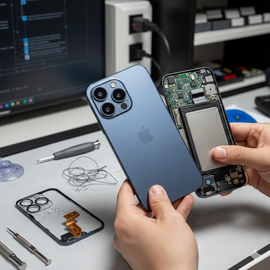 iPhone 17 Housing Replacement Showing Premium Aluminum Frame And Back Glass Panel For Complete Body Restoration.