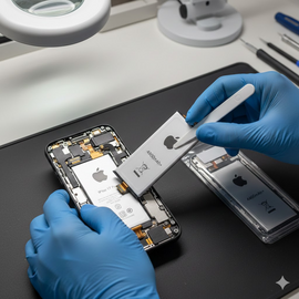 iPhone 17 Plus Battery Replacement Service Showing Technicians Replacing Original Battery With Genuine Apple Parts.