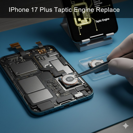 IPhone 17 Plus Taptic Engine Replacement Process Showing Internal Repair Components.