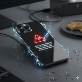 IPhone 17 Pro displaying ‘No Wi-Fi Connection’ error notification with intermittent signal bars dropping out, illustrating common WiFi connectivity issues and network drop problems on iOS 26.