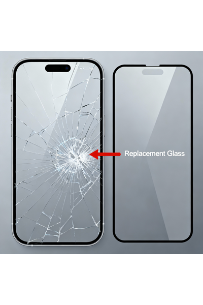 IPhone 15 with shattered back glass requiring replacement, showing technician heating the adhesive, using laser or suction tools to lift the old panel with wireless charging coil, cleaning residue, and installing new back glass with double-sided adhesive tape for water resistance.