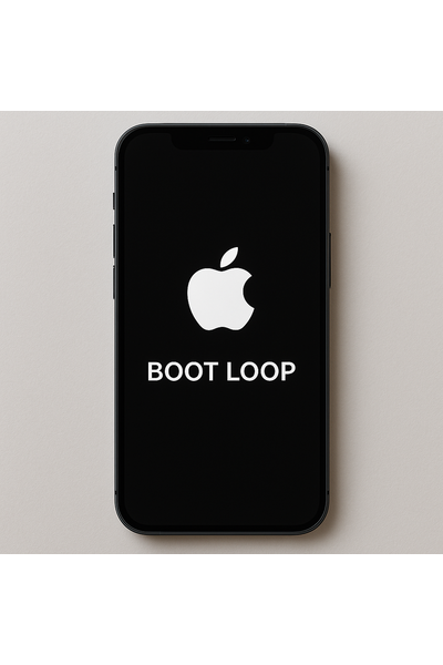 IPhone 14 Stuck in Boot Loop Showing Repeated Apple Logo Restart Screen.