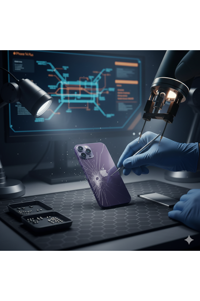 IPhone 14 Plus Back Glass Replacement Showing Rear Panel Repair Service.