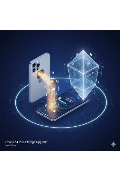 IPhone 14 Plus Storage Upgrade Service Showing Technician Expanding Device Memory Capacity.