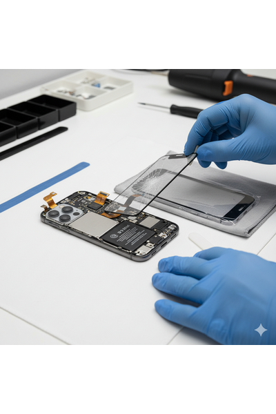 IPhone 14 Plus Upper Glass Replacement Showing Front Display Repair Process.