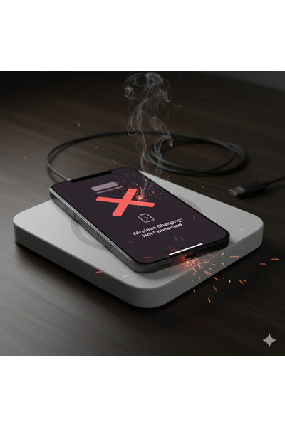 IPhone 14 Plus Wireless Charging Issues Illustration Showing Device Failing To Charge On A Wireless Pad.