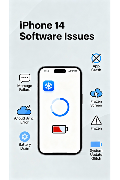 IPhone 14 Showing Software Glitch On Screen, Representing Common IOS Performance and Update Issues.