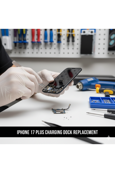 IPhone 17 Plus Charging Dock Replacement Showing Genuine Lightning Port Component And Repair Service.