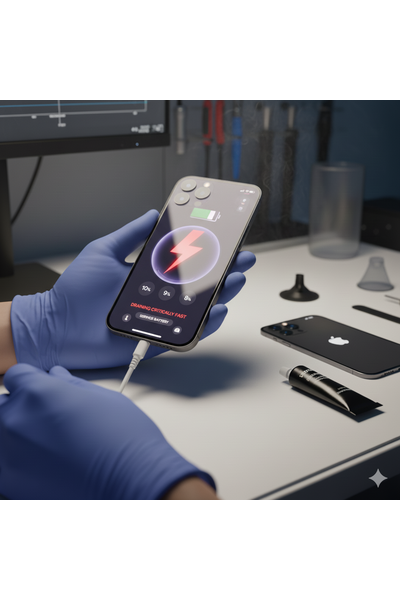 IPhone 17 Pro showing battery percentage dropping unusually fast during normal use, with overheating and low screen-on time, suggesting abnormal battery drain from background apps, 5G, or a faulty battery needing settings optimization or replacement.