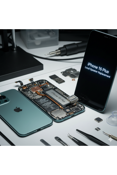 IPhone 16 Plus Loud Speaker Replacement Service Showing Genuine Parts Installation In Dhaka Bangladesh.