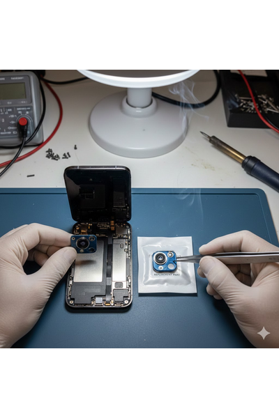 IPhone 16 Pro Front Camera Replacement Service With Professional Repair Tools And Technician Handling Device Carefully.