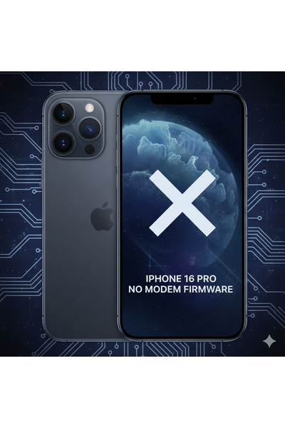 IPhone 16 Pro No Modem Firmware Error Displayed On Screen.