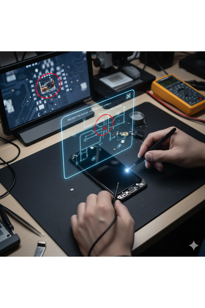 IPhone 17 Pro with a completely black, unlit screen even though the phone is powered on, illustrating a backlight or display failure that may require force restart, charging checks, or screen replacement.