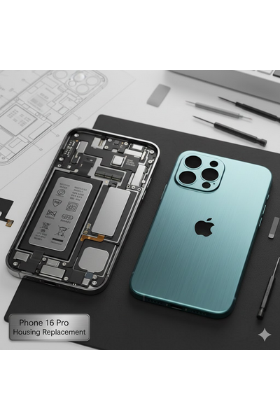 iPhone 16 Pro Housing Replacement Showing Premium Metal Frame And Back Cover With Precision Fit For Repair Service.