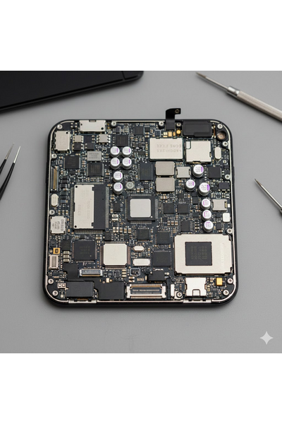 iPhone 14 Showing 'No Modem Firmware' Error on Screen, Indicating Missing or Corrupted Baseband Firmware Issue During Startup.
