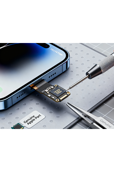 IPhone 14 Plus Proximity Sensor Replacement Showing Technician Carefully Installing New Sensor Component.