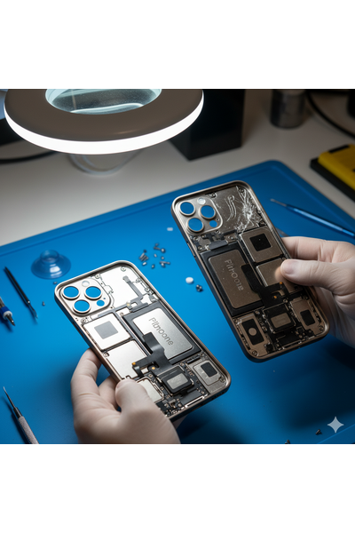 iPhone 15 Pro housing replacement service at Apple Center Bangladesh showing original titanium body frame installation by expert technicians in Dhaka.