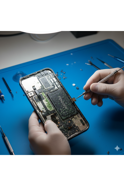iPhone 15 Pro liquid damage repair service at Apple Center Bangladesh showing professional water damage recovery by expert technicians in Dhaka.